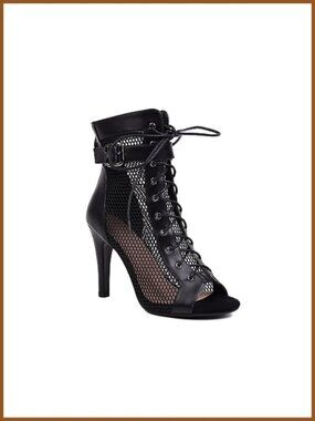 Women's Faux Leather Peep Toe Lace Up High Heel Sandals Ankle Strap Summer Shoes